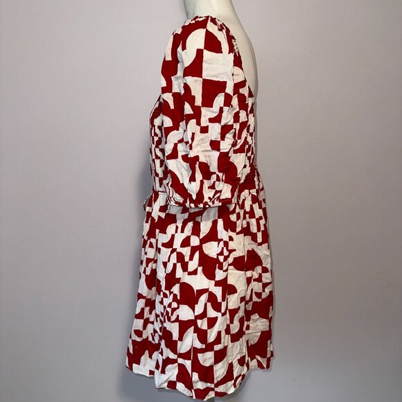 Geisha Designs Anthropologie Smocked Geo Mini Dress Red White Womens Size 1X - Picture 6 of 7